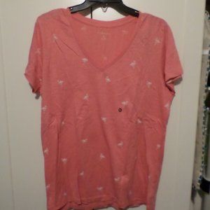 G.H. Bass Flamingo Print Cotton V Neck Tee NWT XL